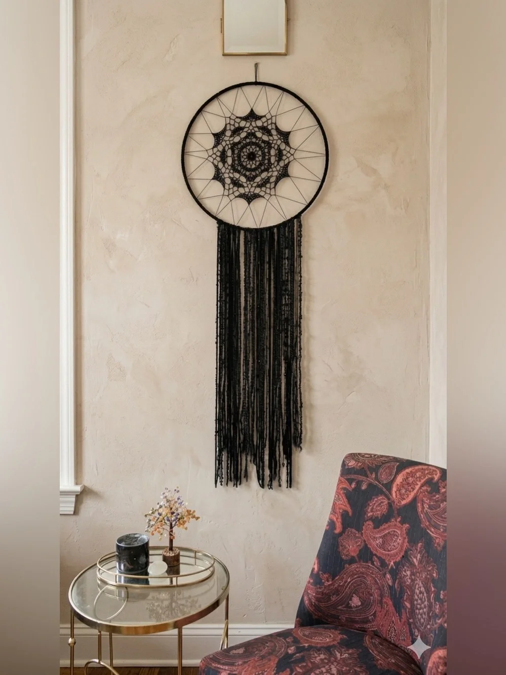 Black Crochet Dreamcatcher Handmade 5 foot / 19